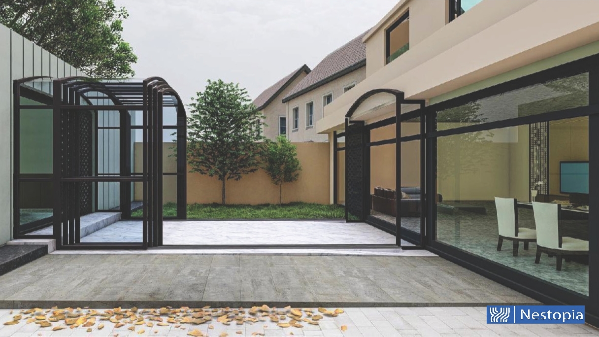 AI sunroom design with panels opened