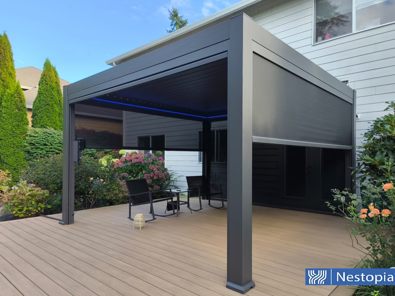 Pergola with Zip Blinds installed