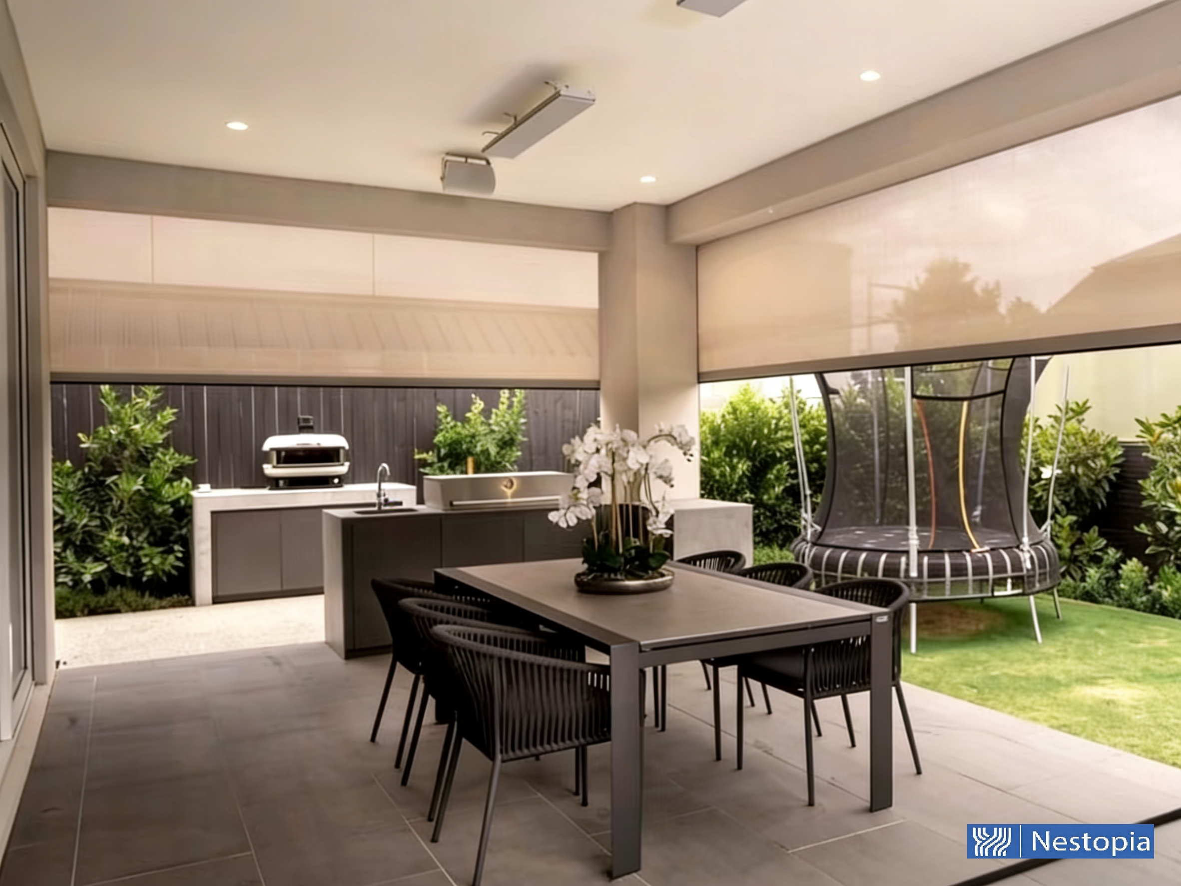 Residence patio with Zip Blinds installed